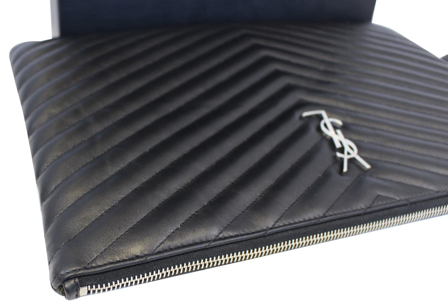 YVES SAINT LAURENT Monogram Black Leather Document Holder Clutch