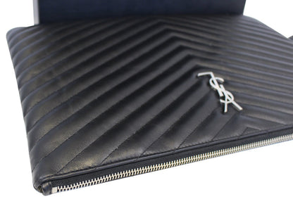YVES SAINT LAURENT Monogram Black Leather Document Holder Clutch