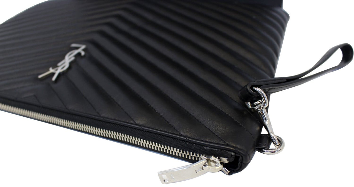 YVES SAINT LAURENT Monogram Black Leather Document Holder Clutch