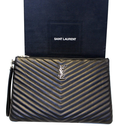 YVES SAINT LAURENT Monogram Black Leather Document Holder Clutch
