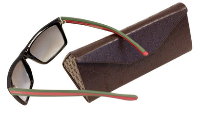 Gucci 1013 Shiny Black Rectangular Red/Green Web Logo Sunglasses GG 1013/S