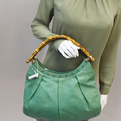 GUCCI Green Leather Bamboo Top Handle Shoulder Bag