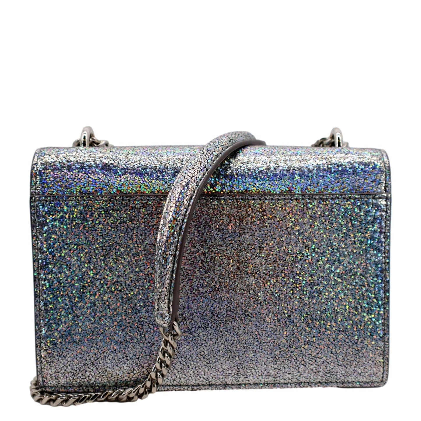YVES SAINT LAURENT Sunset Crackled Metallic Leather Crossbody Bag Silver