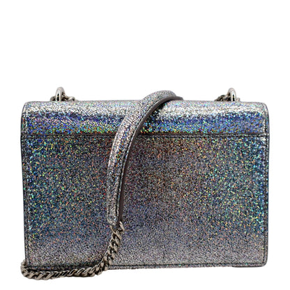 YVES SAINT LAURENT Sunset Crackled Metallic Leather Crossbody Bag Silver