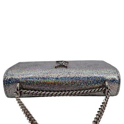 YVES SAINT LAURENT Sunset Crackled Metallic Leather Crossbody Bag Silver
