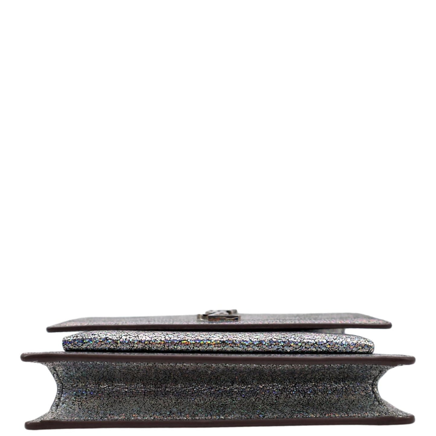 YVES SAINT LAURENT Sunset Crackled Metallic Leather Crossbody Bag Silver