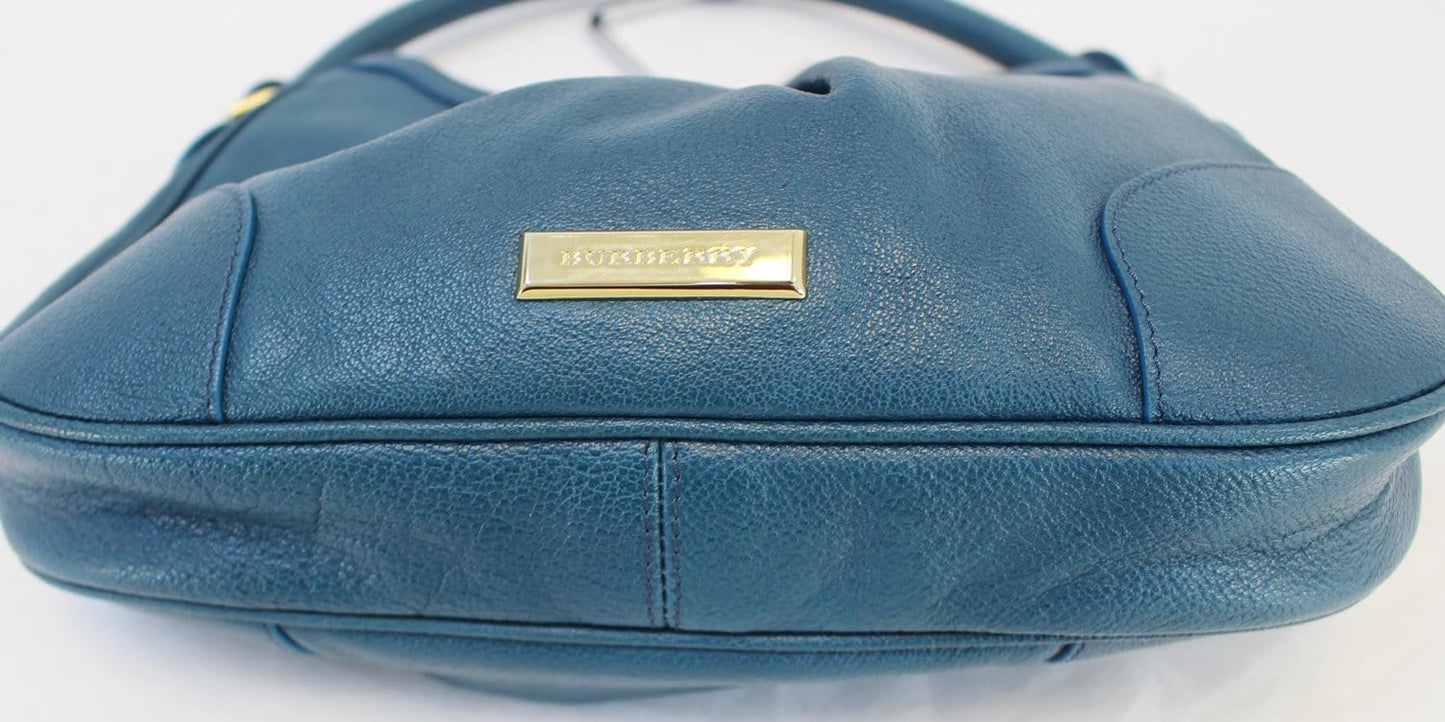 BURBERRY Hernville Leather Teal Small Hobo Bag