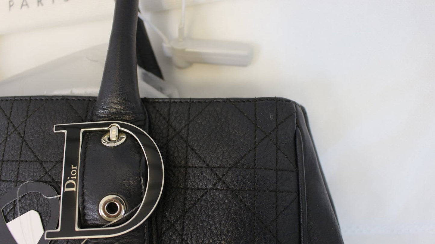 CHRISTIAN DIOR Black Leather Cannage Medium Tote Bag