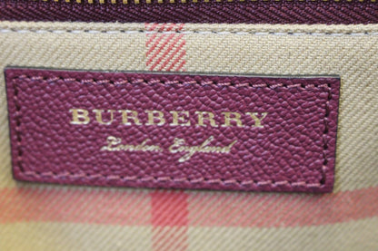 BURBERRY Dark Plum Soft Grain Leather Medium Buckle Tote Bag