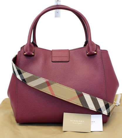 BURBERRY Dark Plum Soft Grain Leather Medium Buckle Tote Bag