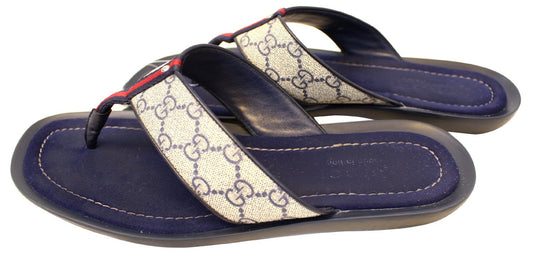 Gucci Men's GG Supreme Blue Flip Flops Sandals Size 9 G