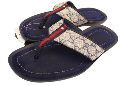 Gucci Men's GG Supreme Blue Flip Flops Sandals Size 9 G