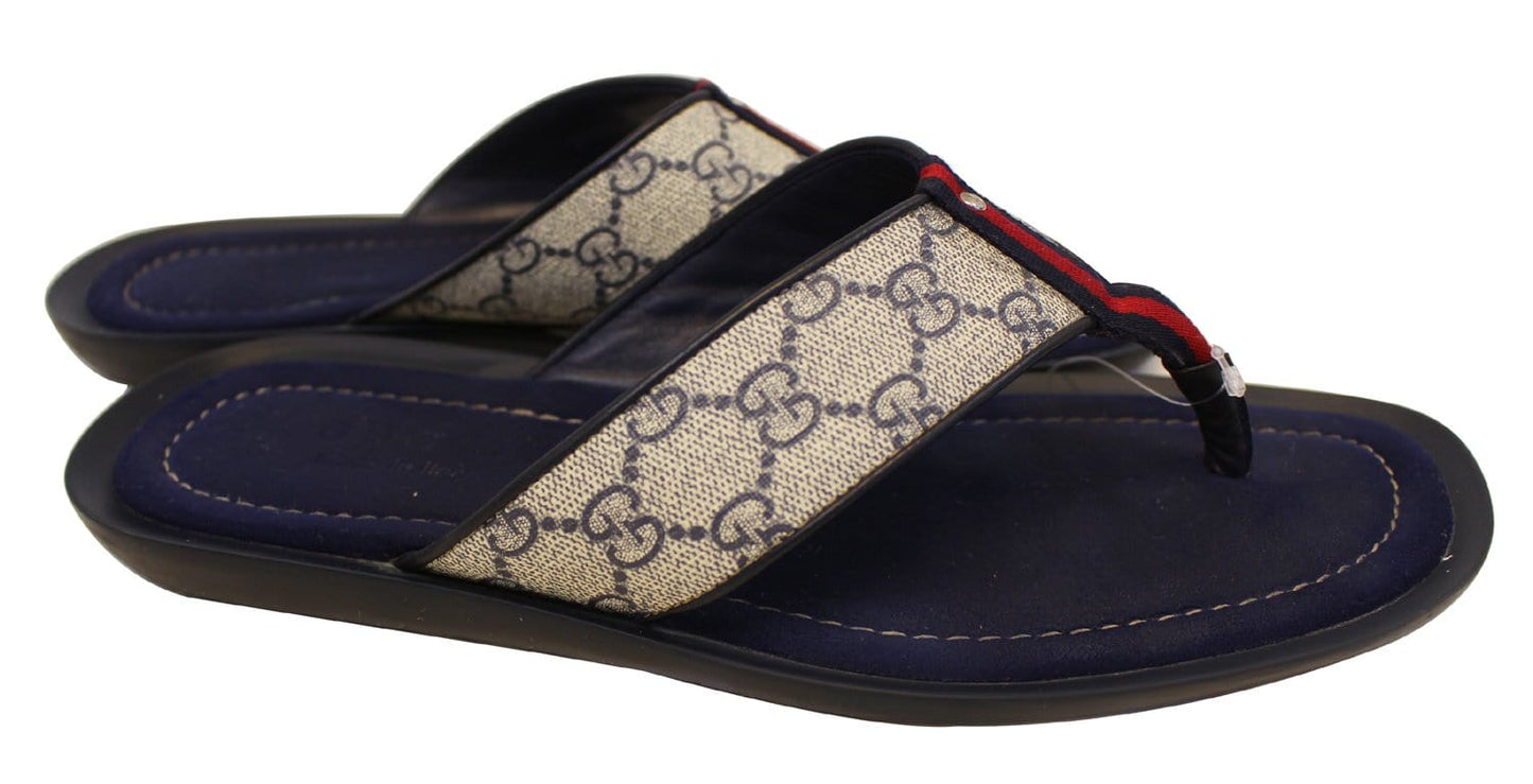 Gucci Men's GG Supreme Blue Flip Flops Sandals Size 9 G