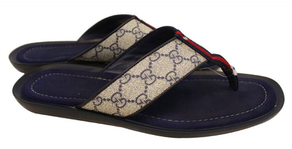 Gucci Men's GG Supreme Blue Flip Flops Sandals Size 9 G