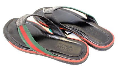 Gucci Stripe Detail Men's Black Flip Flops