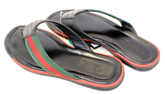 Gucci Stripe Detail Men's Black Flip Flops
