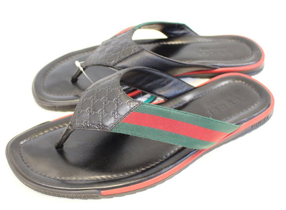 Gucci Stripe Detail Men's Black Flip Flops