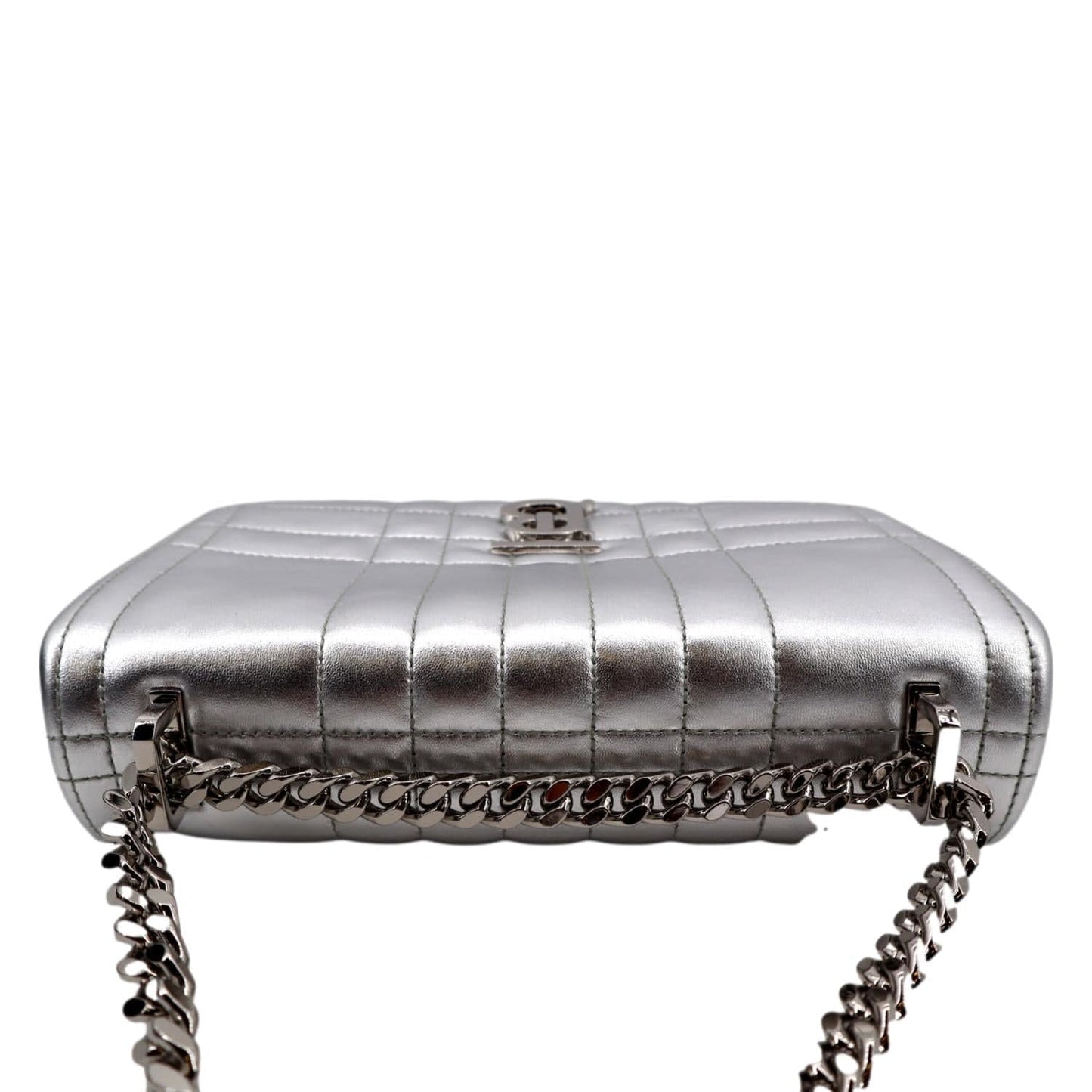 BURBERRY Lola Small Quilted Metallic Leather Shoulder Bag Silver