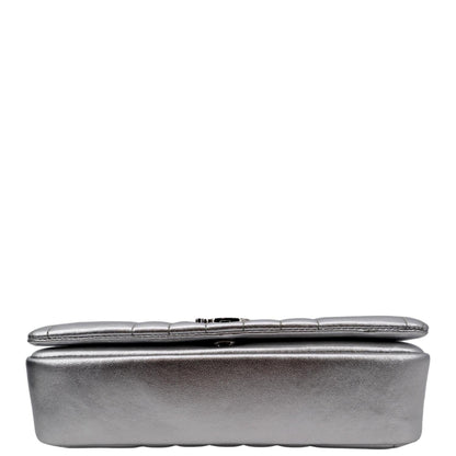 BURBERRY Lola Small Quilted Metallic Leather Shoulder Bag Silver