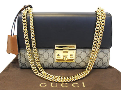 GUCCI GG Supreme Beige/Black Padlock Medium Shoulder Bag