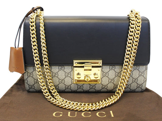 GUCCI GG Supreme Beige/Black Padlock Medium Shoulder Bag
