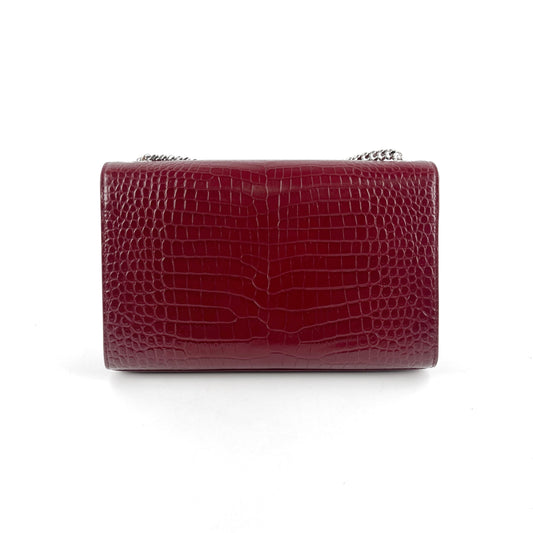 Saint Laurent Medium Kate Crocodile Embossed Burgundy