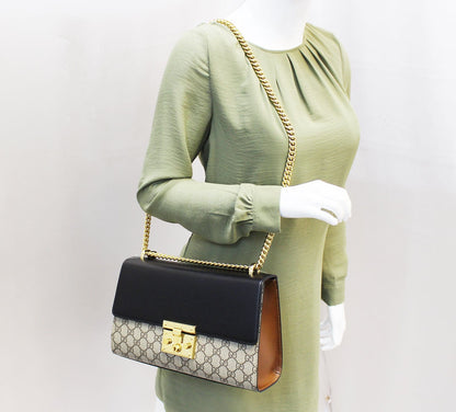 GUCCI GG Supreme Beige/Black Padlock Medium Shoulder Bag