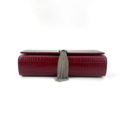 Saint Laurent Medium Kate Crocodile Embossed Burgundy