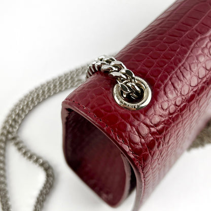 Saint Laurent Medium Kate Crocodile Embossed Burgundy