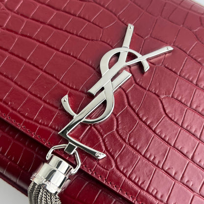 Saint Laurent Medium Kate Crocodile Embossed Burgundy