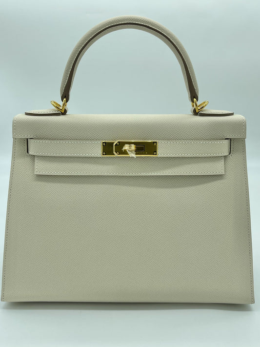 Hermes Kelly 28 Sellier Epsom Craie Gold Hardware