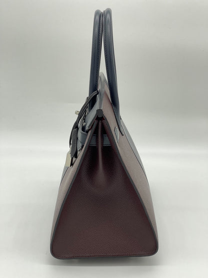 Hermes Birkin 30 Casaque Rouge Sellier / Bleu Indigo / Rose Texas Epsom