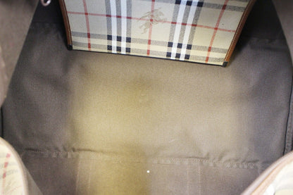 Burberry Nova Check PVC Leather Brown Beige Travel Bag