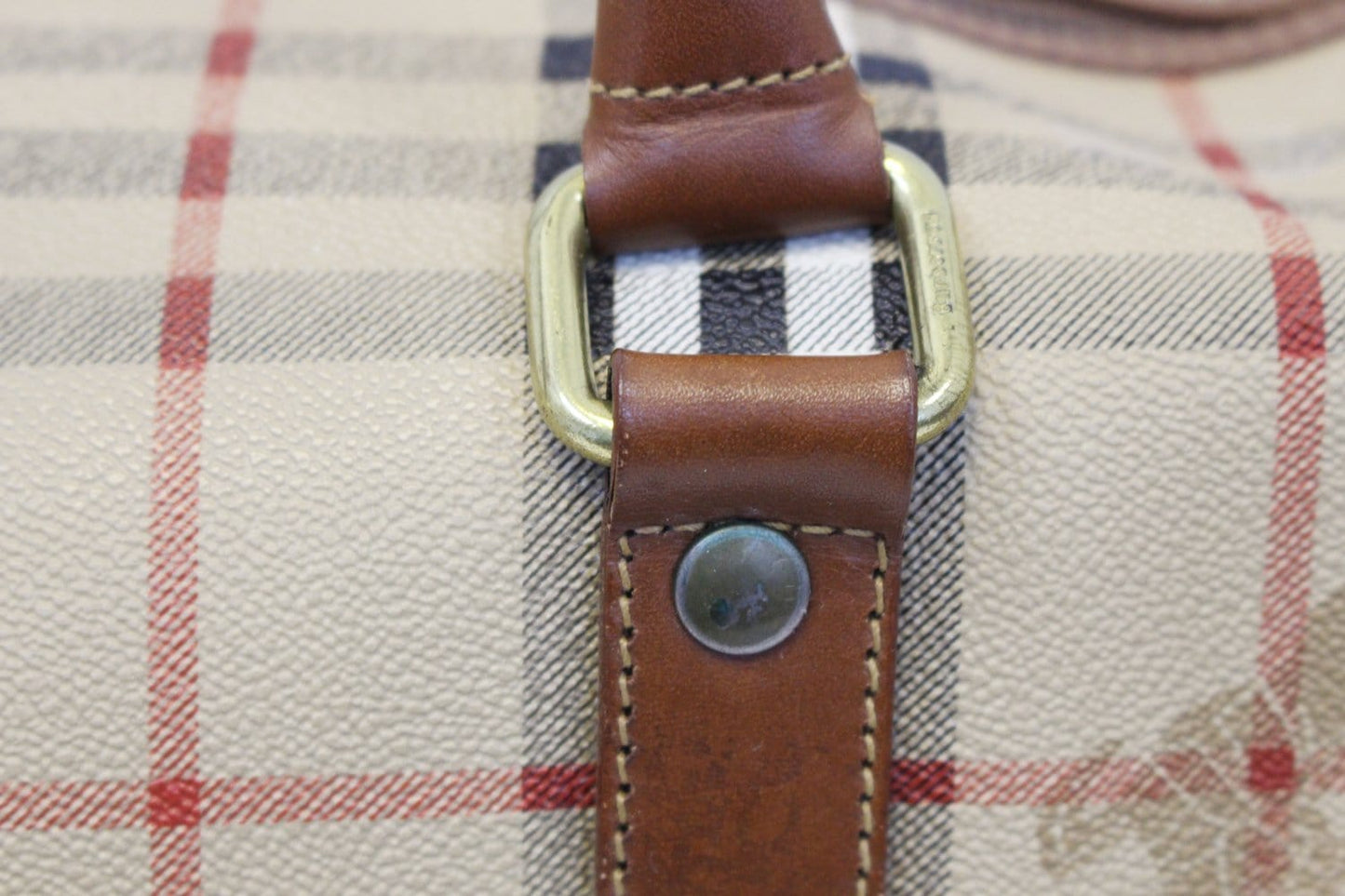 Burberry Nova Check PVC Leather Brown Beige Travel Bag
