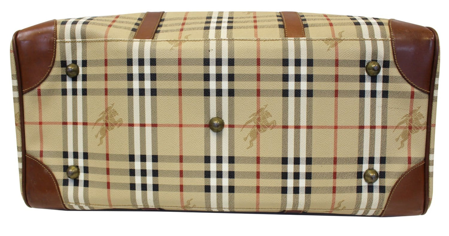 Burberry Nova Check PVC Leather Brown Beige Travel Bag