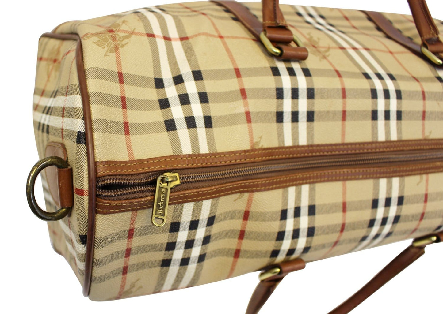 Burberry Nova Check PVC Leather Brown Beige Travel Bag