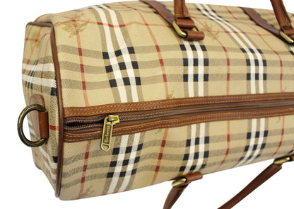 Burberry Nova Check PVC Leather Brown Beige Travel Bag