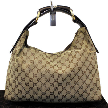GUCCI Beige GG Canvas Medium Horsebit Hobo Bag