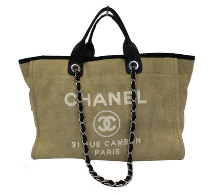 CHANEL Beige Denim Deauville Large Shopping Tote Bag