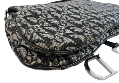 CHRISTIAN DIOR Denim Logo Double Saddle Bag with Pouch