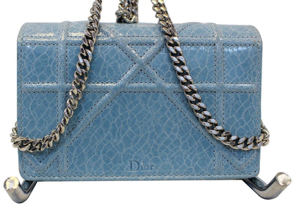 CHRISTIAN DIOR Aqua Blue Leather Mini Diorama Crossbody Bag