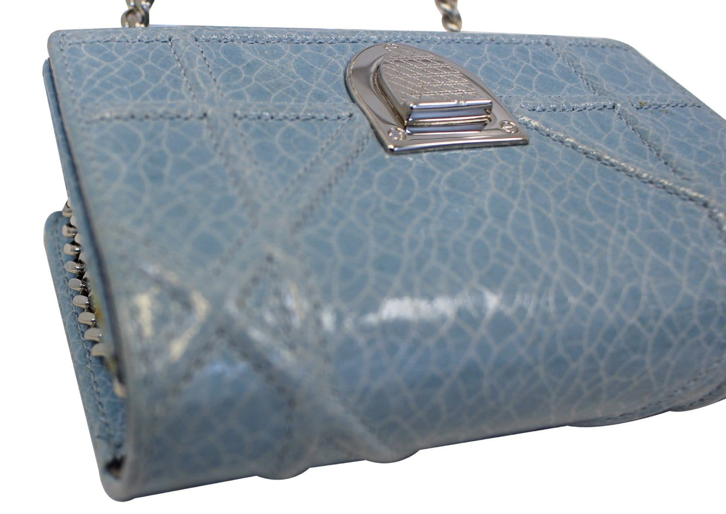 CHRISTIAN DIOR Aqua Blue Leather Mini Diorama Crossbody Bag
