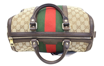 GUCCI Web Original GG Monogram Canvas Boston Beige Bag