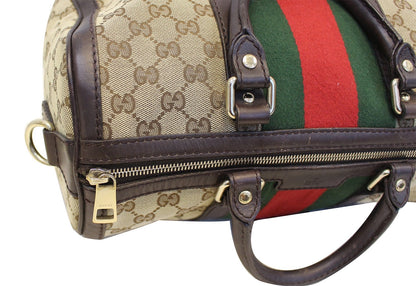 GUCCI Web Original GG Monogram Canvas Boston Beige Bag