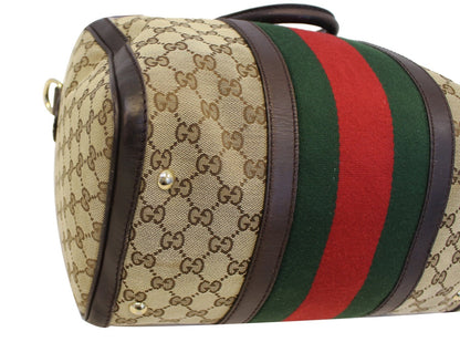 GUCCI Web Original GG Monogram Canvas Boston Beige Bag