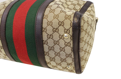 GUCCI Web Original GG Monogram Canvas Boston Beige Bag