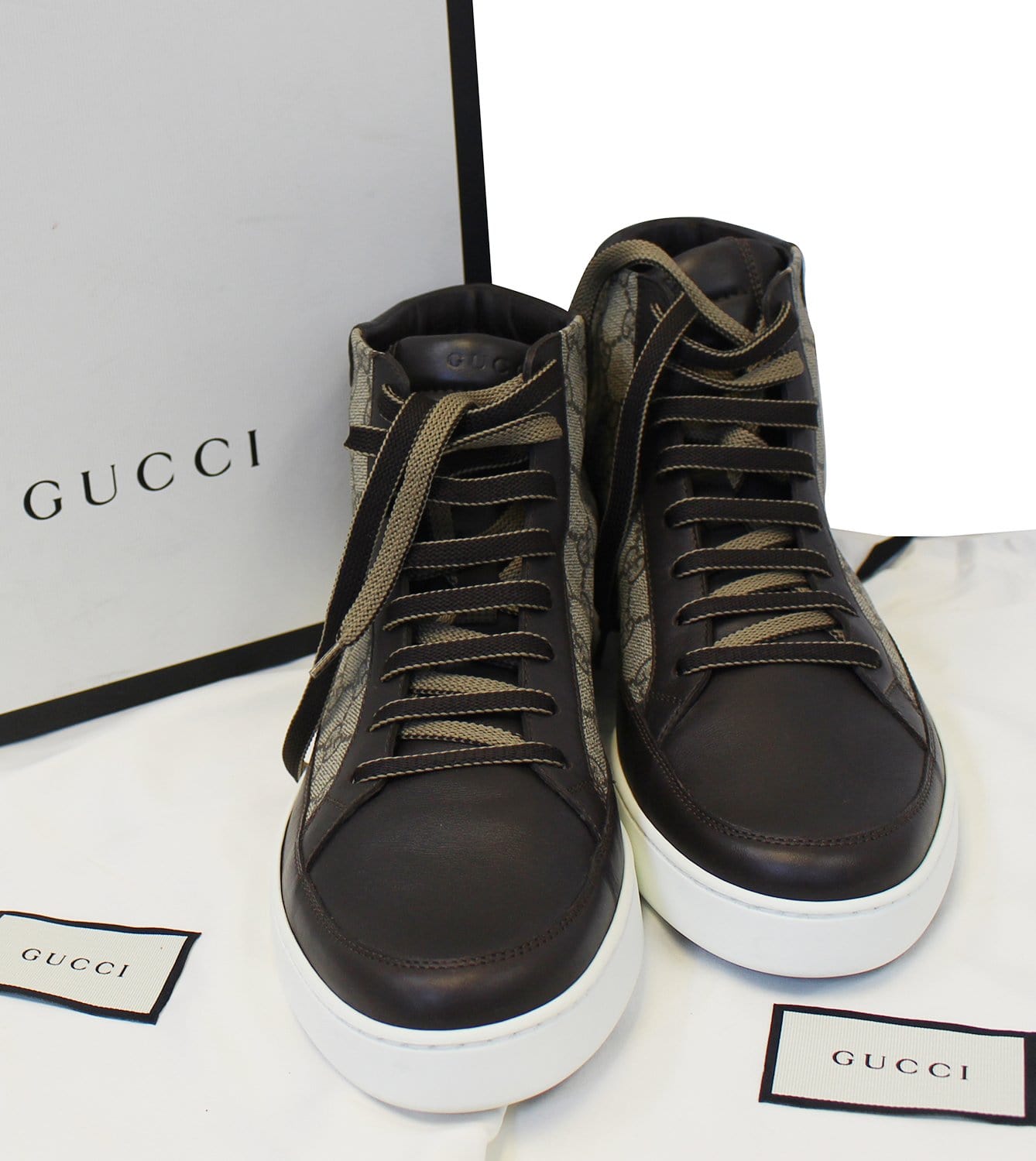 GUCCI GG Supreme High-Top Beige sneakers Size 10 411857
