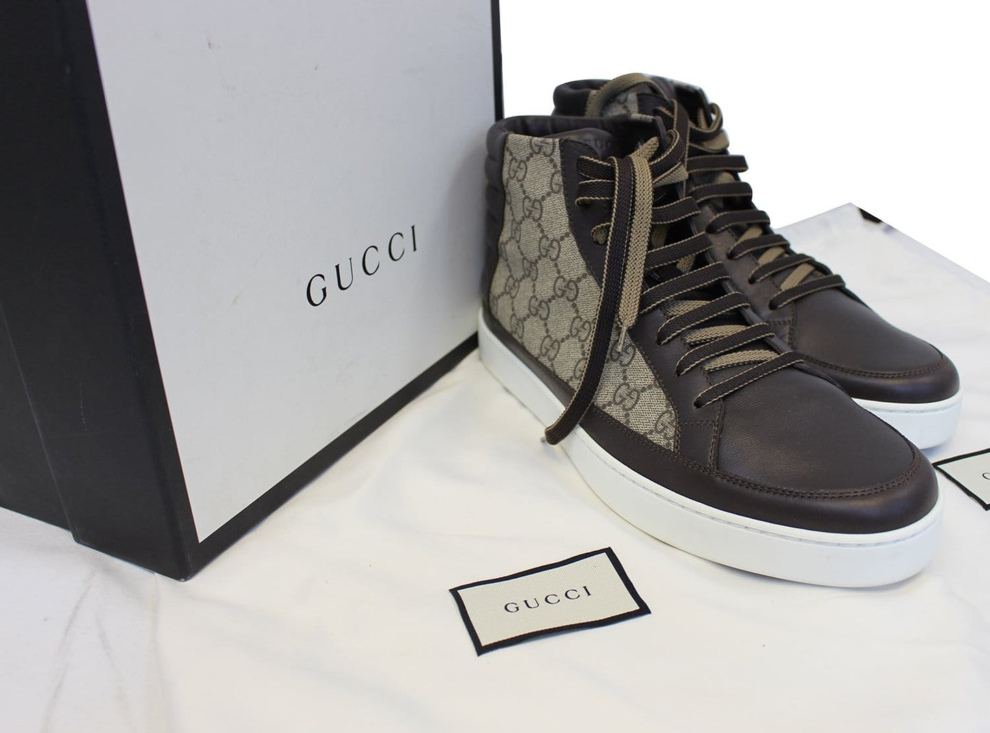 GUCCI GG Supreme High-Top Beige sneakers Size 10 411857