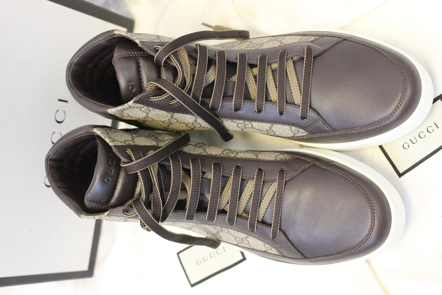 GUCCI GG Supreme High-Top Beige sneakers Size 10 411857