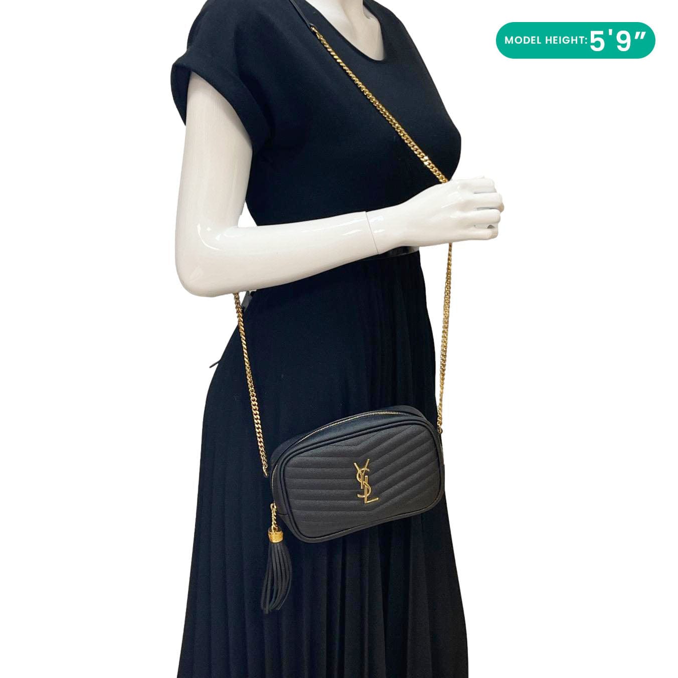 YVES SAINT LAURENT Lou Chevron Leather Camera Bag Black